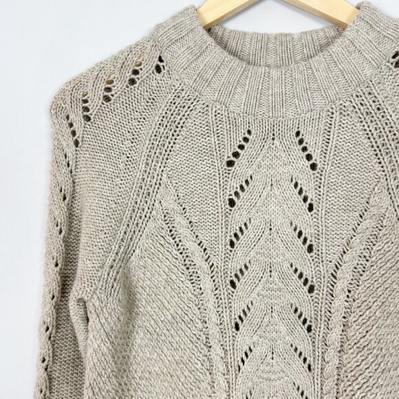 NEW Loft Mock Neck Sweater Oatmeal Cableknit Pointelle Size Small Women's - Picture 1 of 4